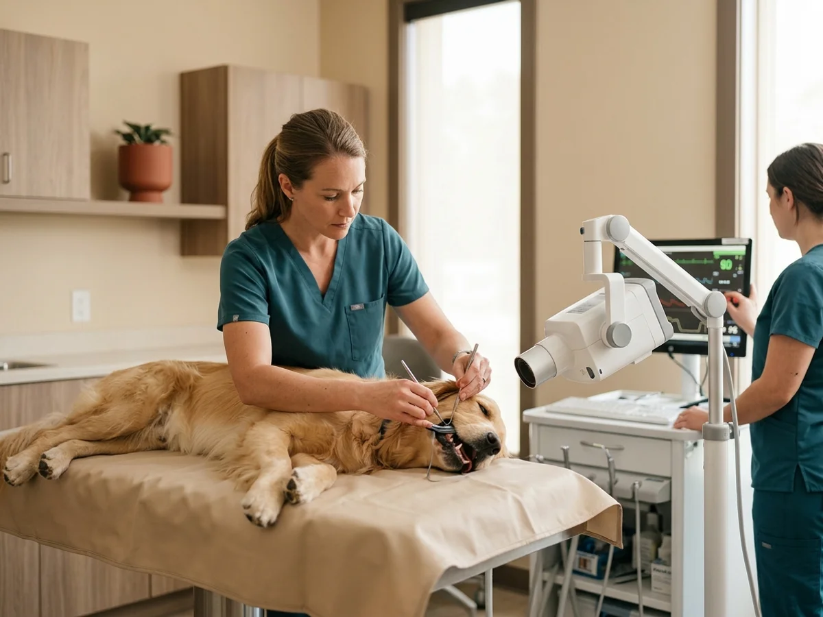 Brandywine Valley Dog Surgery veterinarian performing canine dental surgery with intraoral radiography in Wilmington DE